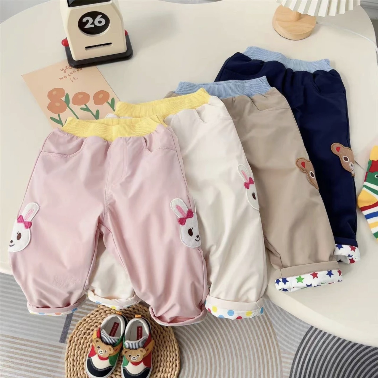 四色双熊双兔贴布加绒保暖裤双层保暖裤子