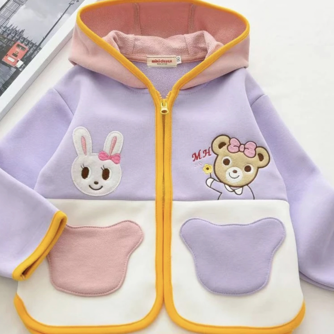 秋冬外套 宝宝可爱毛绒外套 拼接刺绣三色秋冬外套