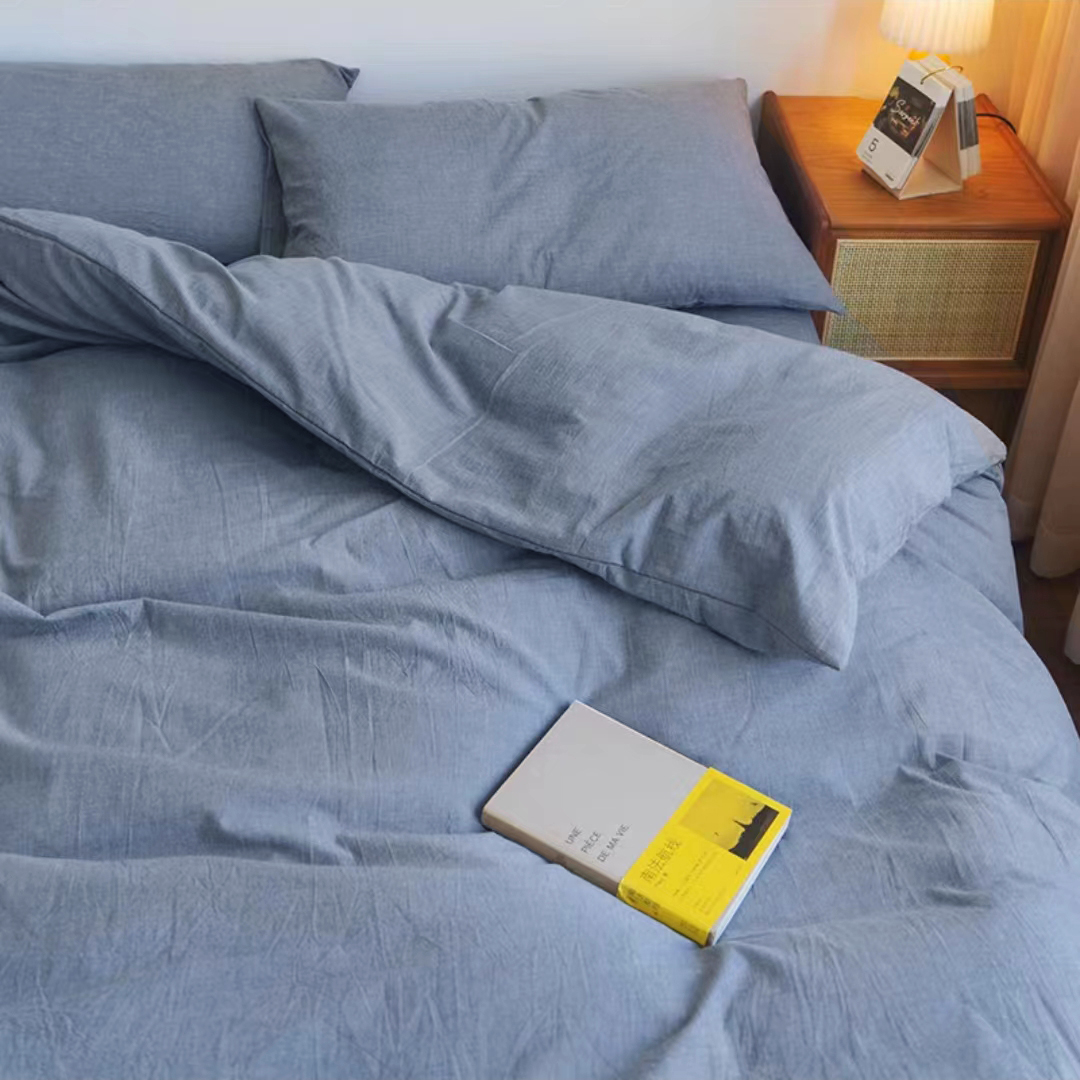 【兰灰】高质量A类母婴级全纯棉色织水洗棉床单被罩枕四件套