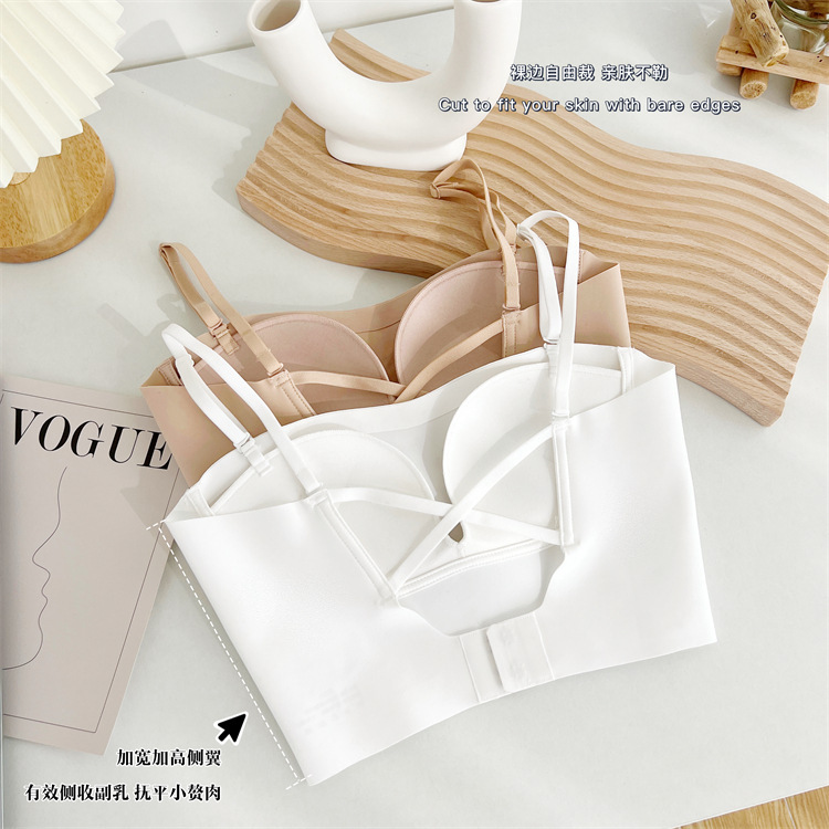 交叉吊带大U美背背心裹胸抹胸无钢圈少女带胸垫打底露背女士内衣