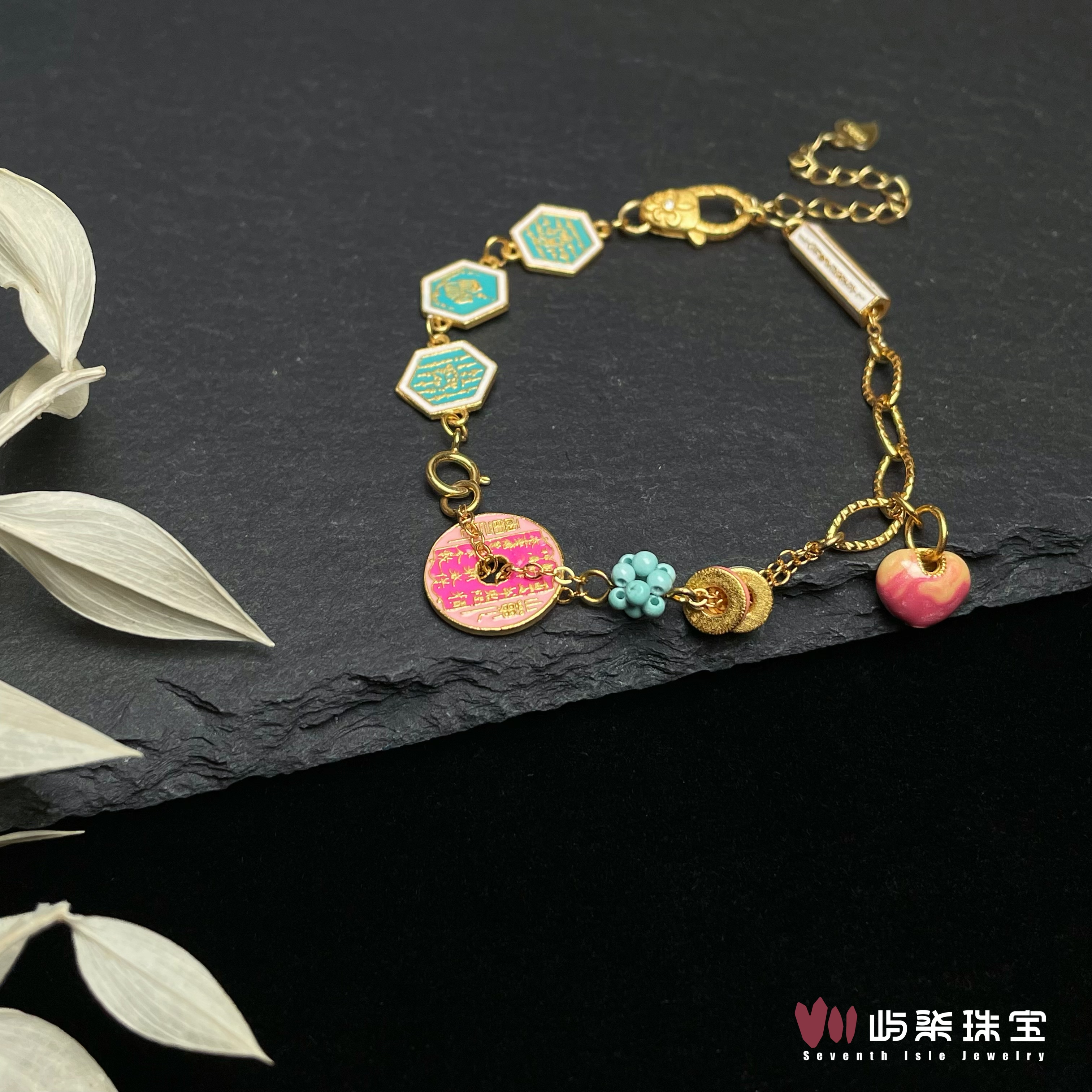 【要努力】B233 绿松石银925镶嵌 绿松球球粉山鬼链