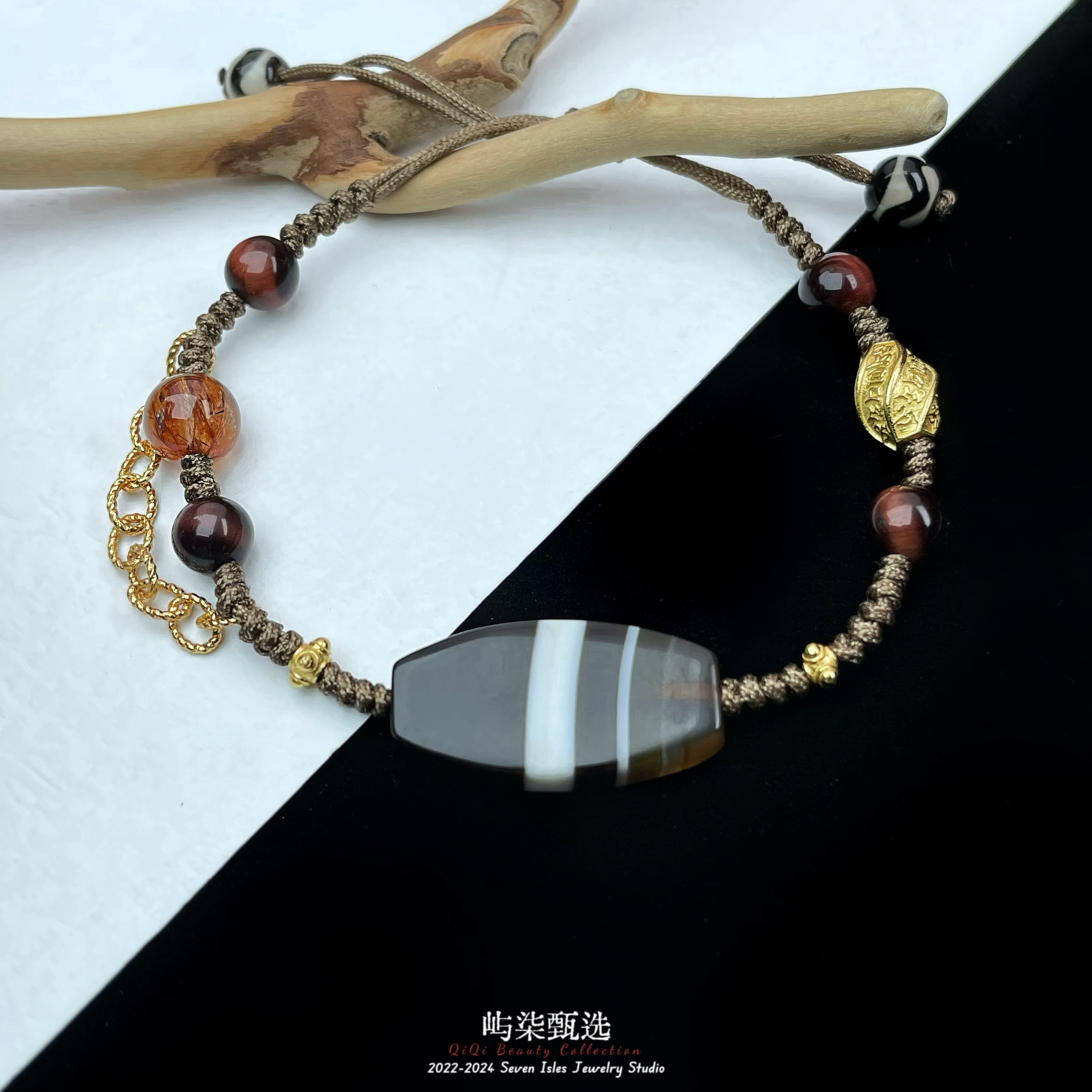 【要努力】B560 玛瑙银S925镶嵌渐变玛瑙牌手绳