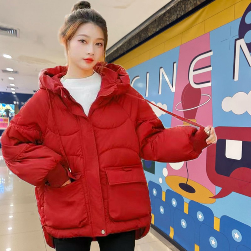 爆款棉服女短款2025年冬季新款韩版红色棉袄连帽时尚百搭加厚外套