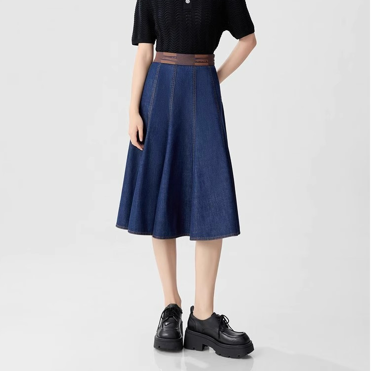 AMASS/阿玛施百搭复古洗水色中腰牛仔A字半身裙女5200414