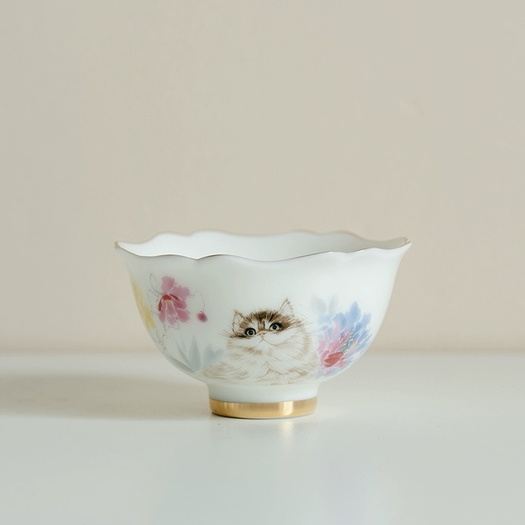 S424猫咪款羊脂白茶具功夫茶手工创意陶瓷名品茶杯3685