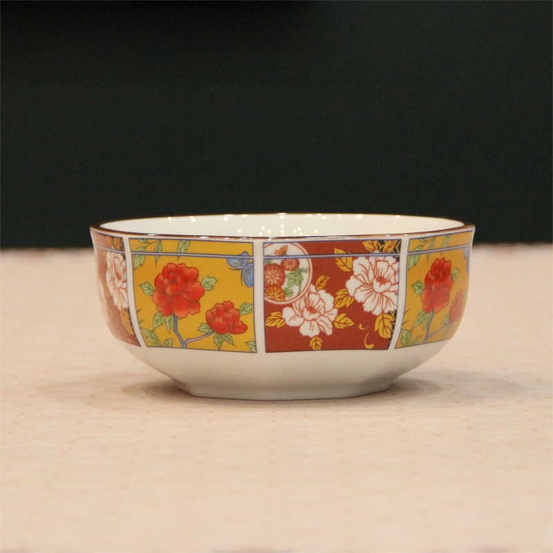 【闪购商品】K24古伊万理牡丹花赤绘复古家用缠枝15cm陶瓷大碗3783