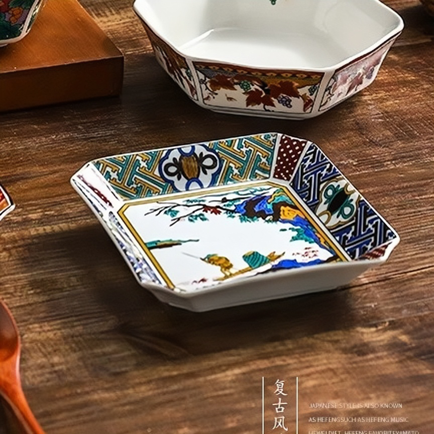 X314九谷名作青椒河童交趾釉手绘陶瓷方盘2281