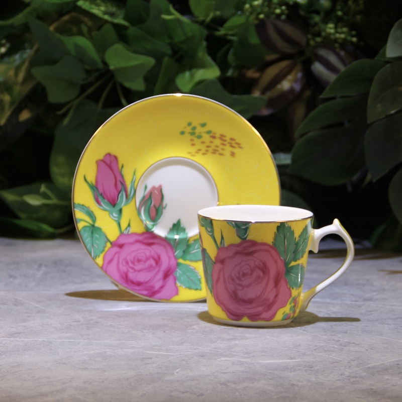 G411油画玫瑰VANKEYABAO黄色法式情侣骨瓷咖啡杯  2002