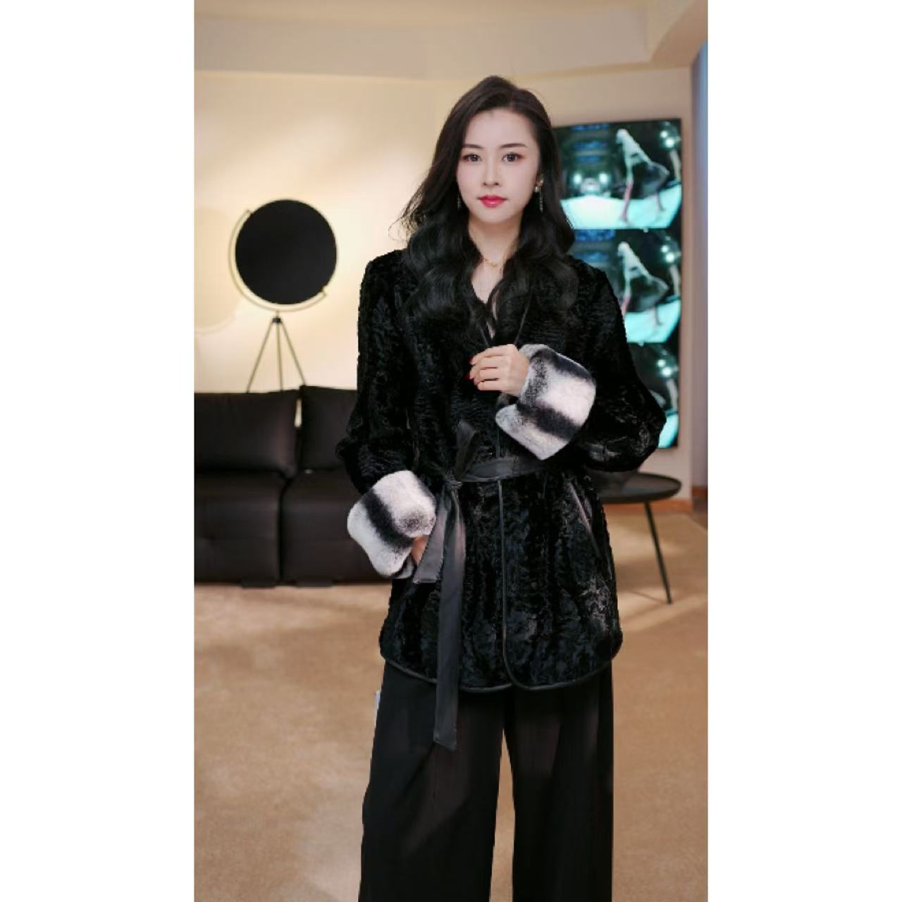 【露露】设计师款高端轻奢提花秋冬显瘦系带外套CM-804006