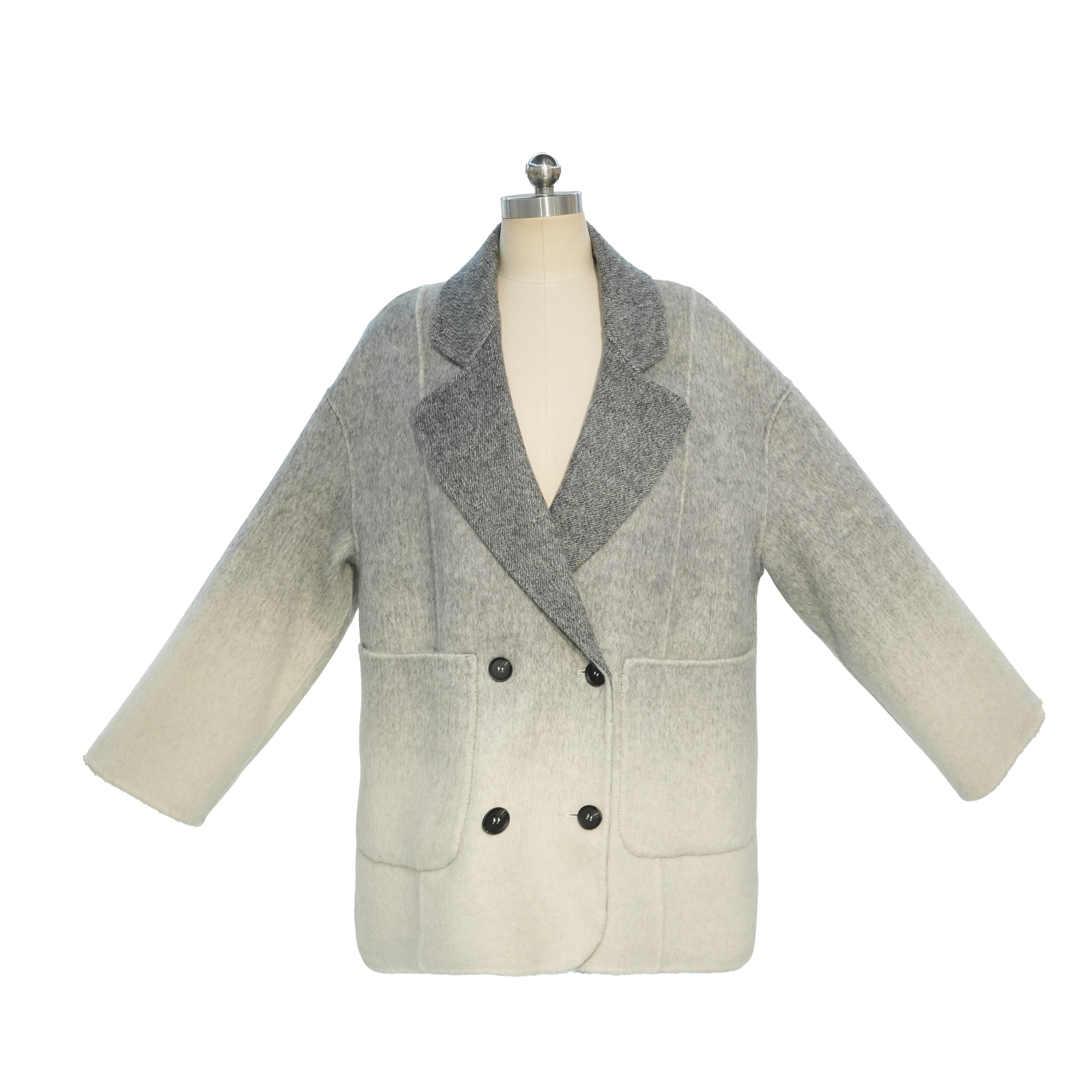 【慈美】经典秋冬渐变灰双面羊毛大衣时尚百搭毛呢外套YN-23M1005