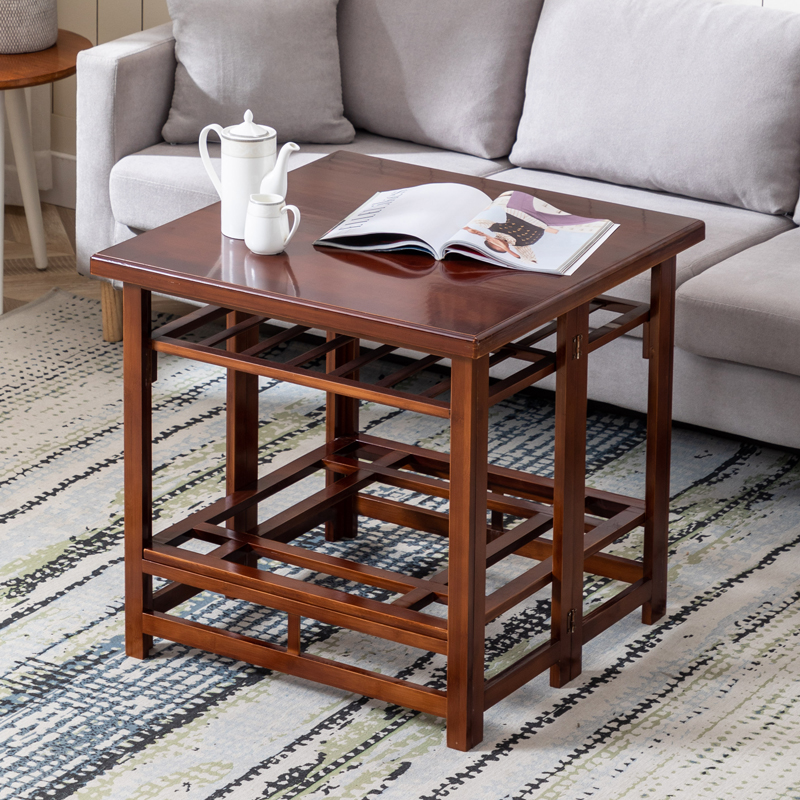 烤火桌子家用正方形折叠烤火架简易冬季小户型实木楠竹茶色取暖桌