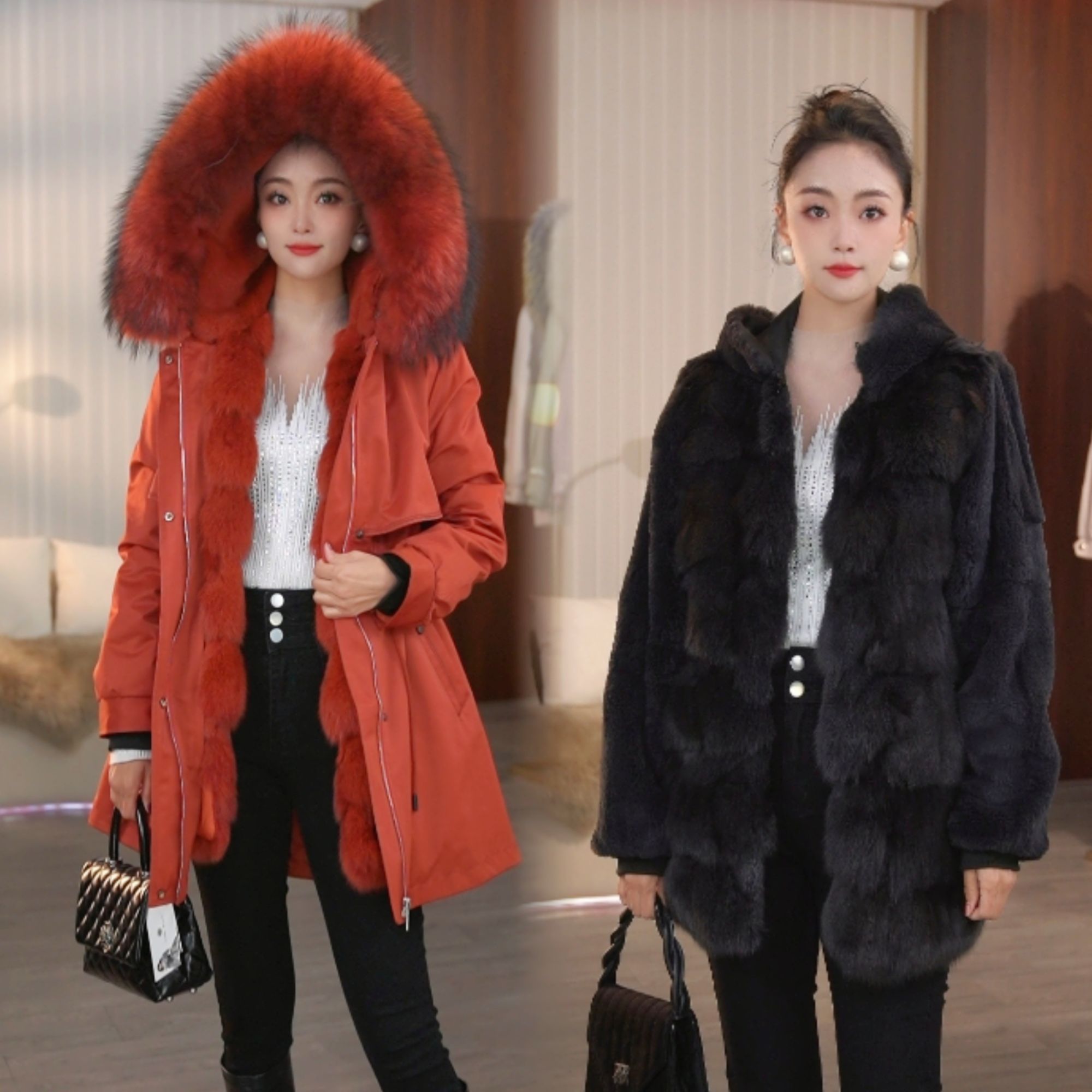 【初见狐狸毛+兔毛整皮三穿】冬季新款真毛保暖可拆女士中长款外套