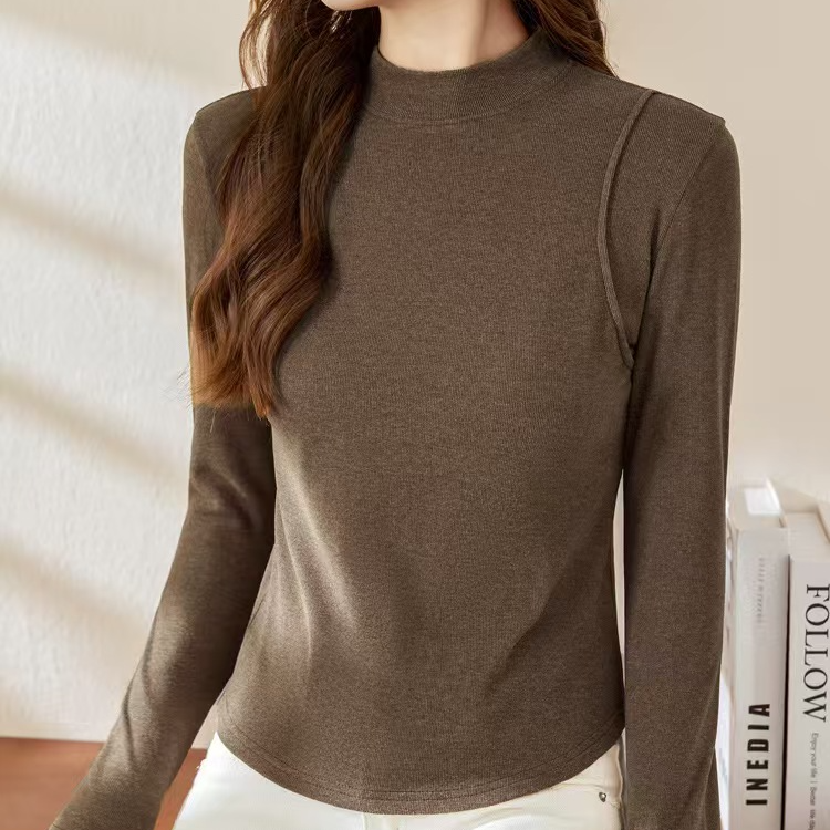 秋冬新款加厚保暖舒适半高领弧形长袖打底衫简约气质百搭长袖