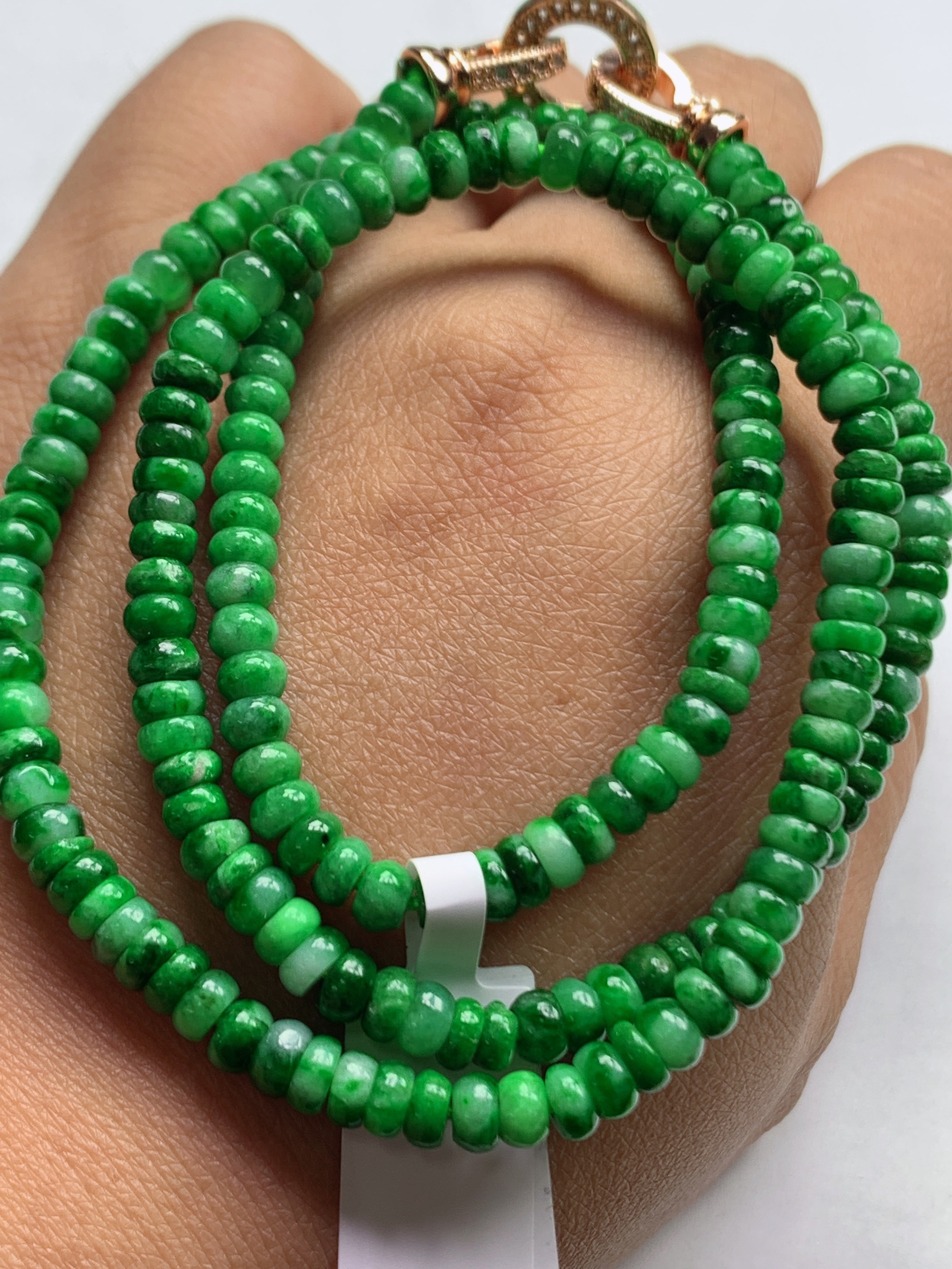 天然翡翠A货冰润满绿满色辣阳绿算盘珠项链珠链卡4.5mm绿色