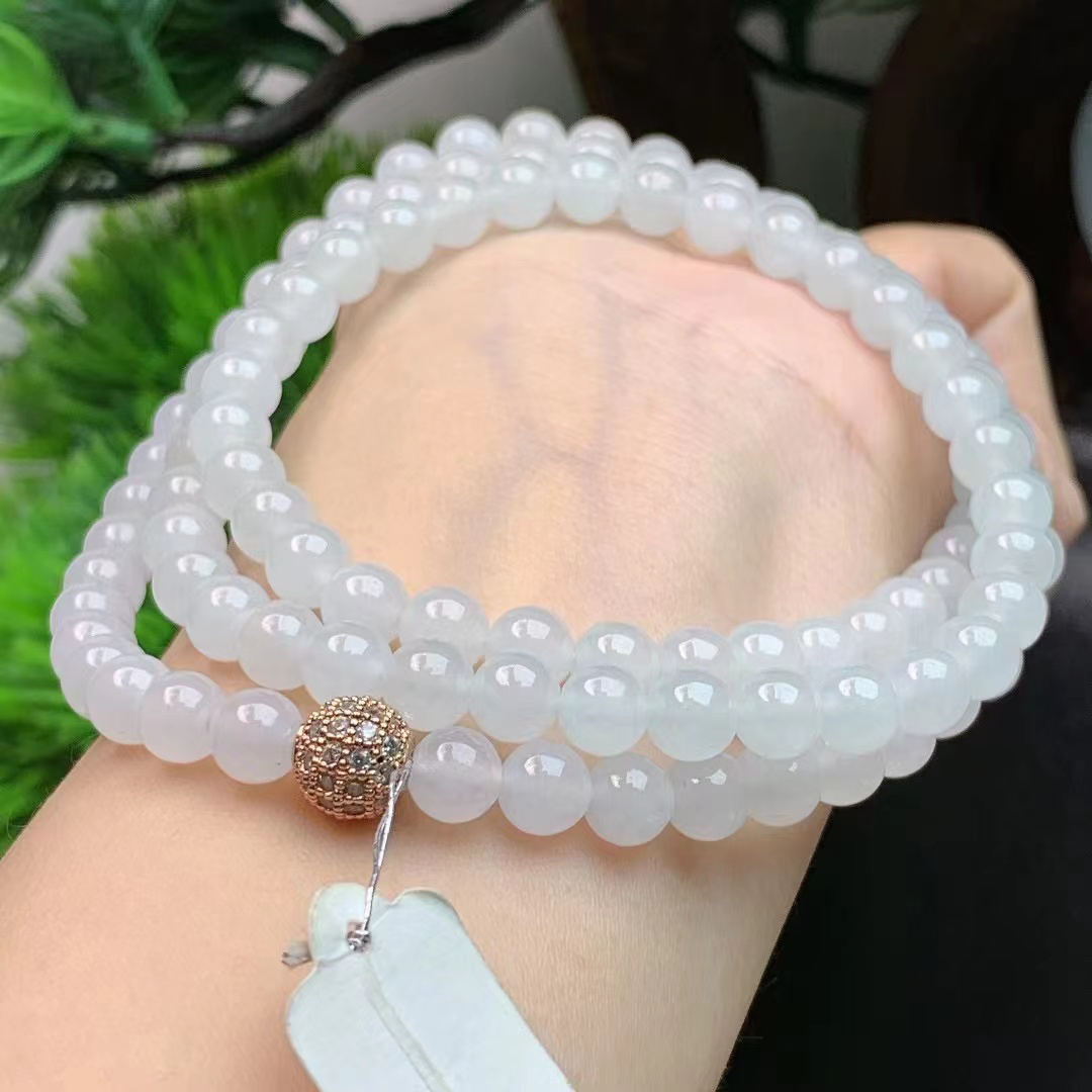 天然翡翠A货冰种白冰圆珠项链珠链卡6.6mm多样性发货白色108颗