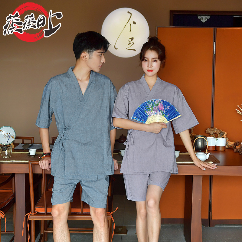 高档日式汗蒸服纯棉开衫女男爆款汤泉衣服浴服按摩桑拿服会所SPA