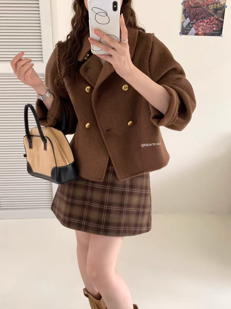 韩版宽松双面羊绒大衣女2024秋冬新款短款小个子羊毛呢子大衣外套