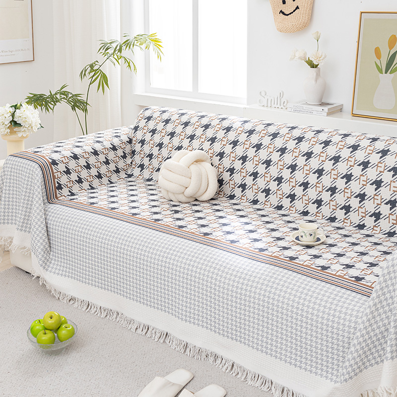 华夫格全盖沙发盖布防滑i简约全盖防猫爪四季通用棉麻网红沙发垫