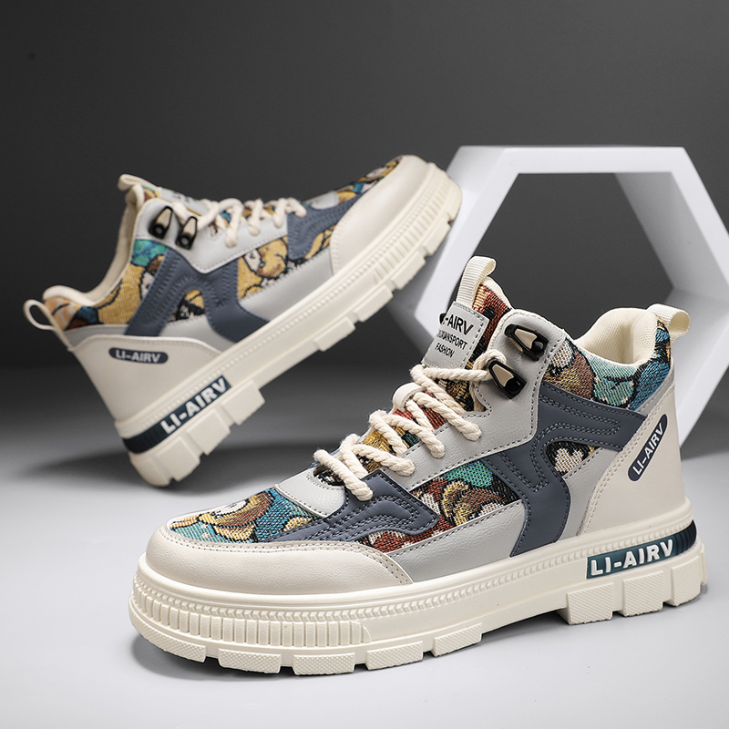 回力新高帮休闲男鞋冬季2023新款防滑增高马丁靴小熊休闲运动鞋子