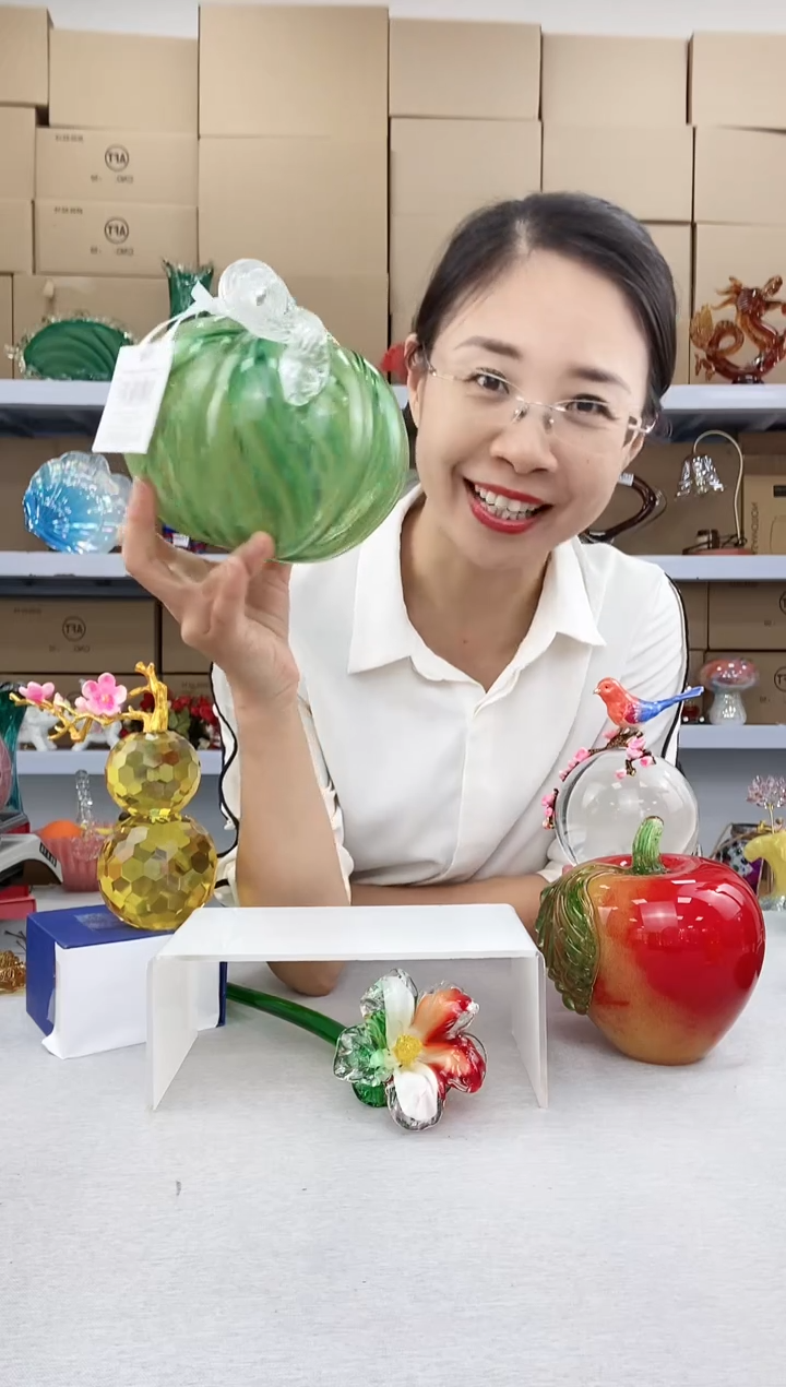 【闪购商品】高端纯手工琉璃洒金绿色条纹南瓜微瑕
