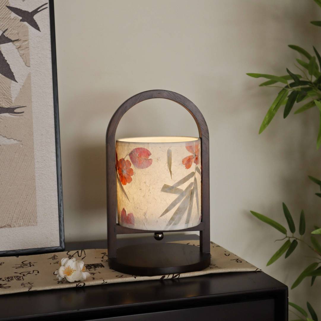 手工花草纸手提灯新中式古风台灯复古床头灯卧室小清新充电氛围灯