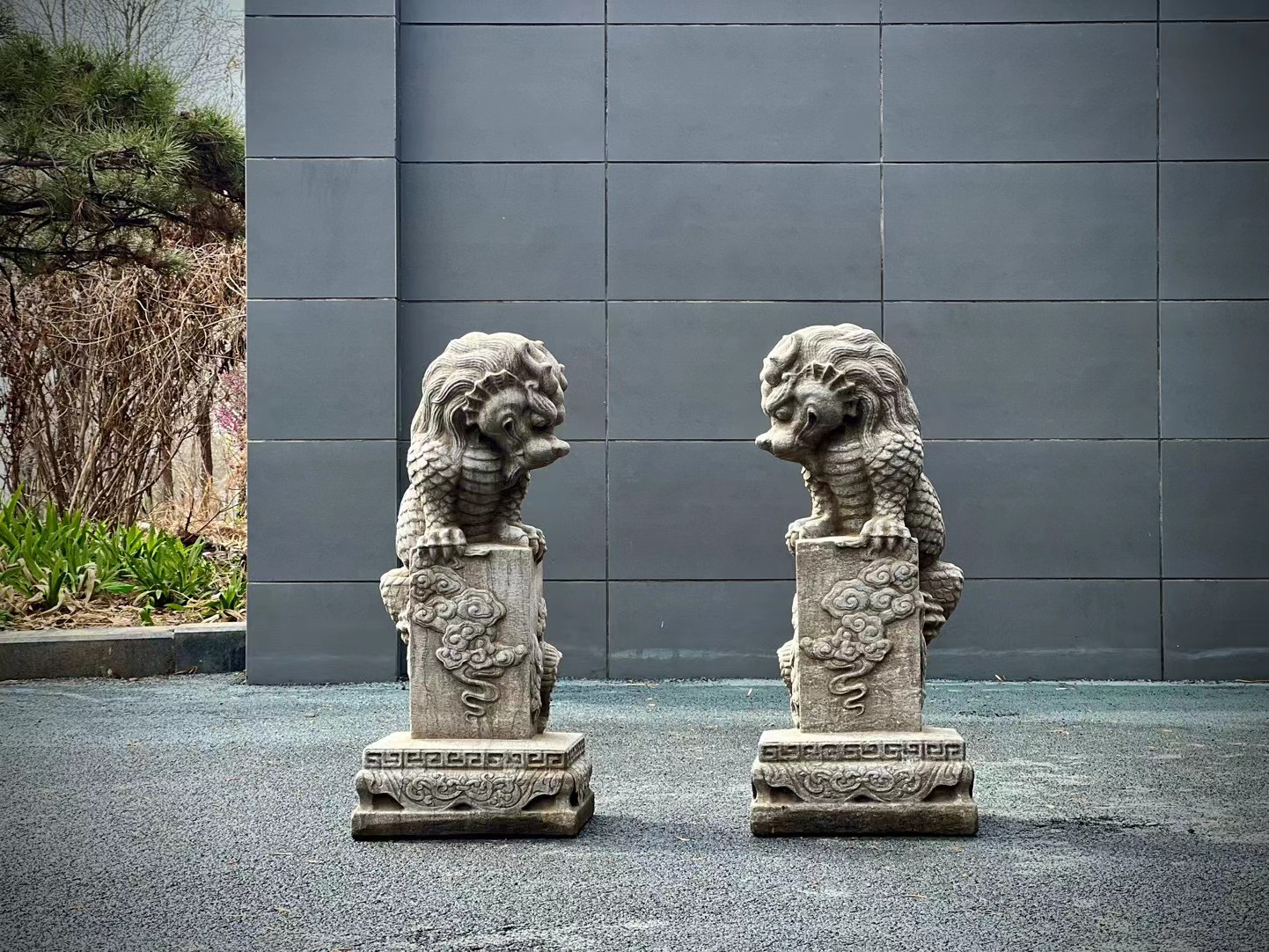 青石麒麟柱工艺品品相如图大号瑞兽复古怀旧石头狮子中式石雕摆件