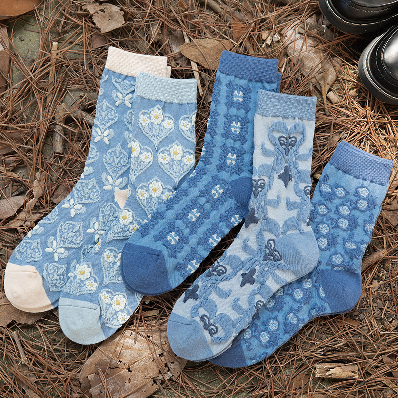 (1+3)共发4双简约韩版简约潮流新款时尚蓝色袜子女新款