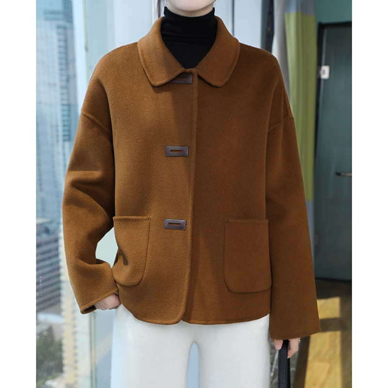 秋冬新款韩版女士优选毛双面呢大衣女士翻领长袖色优选毛大衣