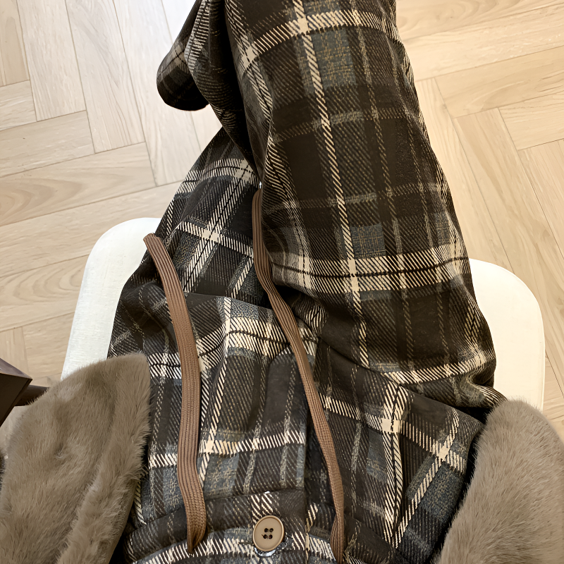 2025秋冬新款格子裤毛呢瘦版阔腿裤加绒高腰显瘦直筒拖地休闲裤女