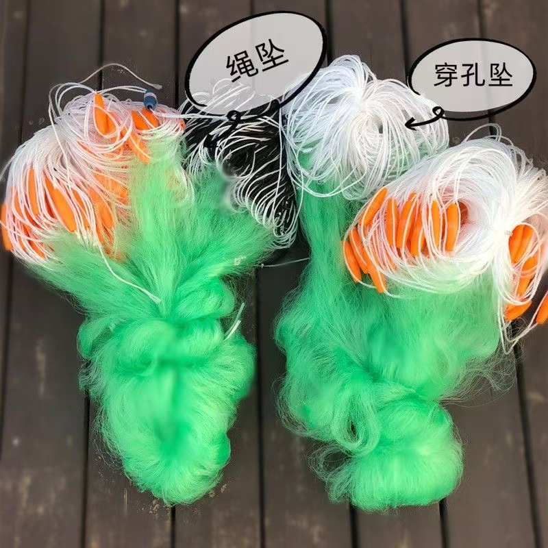 加重加粗微流水网三层沉网绳包坠穿孔坠大鱼网挂网捕鱼网