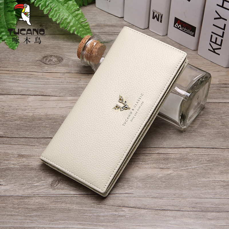 啄木鸟真皮女长款薄2024新款女钱包夏气质小众设计感时尚皮夹学生