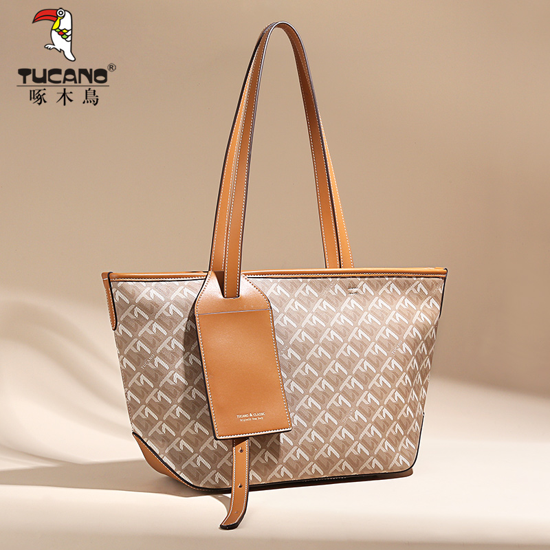 啄木鸟女士包包2024新款时尚轻奢印花托特包上班通勤单肩手提包