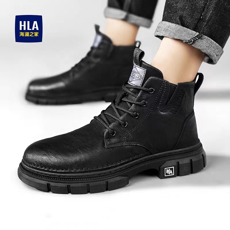HLA/海澜之家男鞋秋冬季工装鞋男士厚底增高情侣防滑加绒马丁靴子