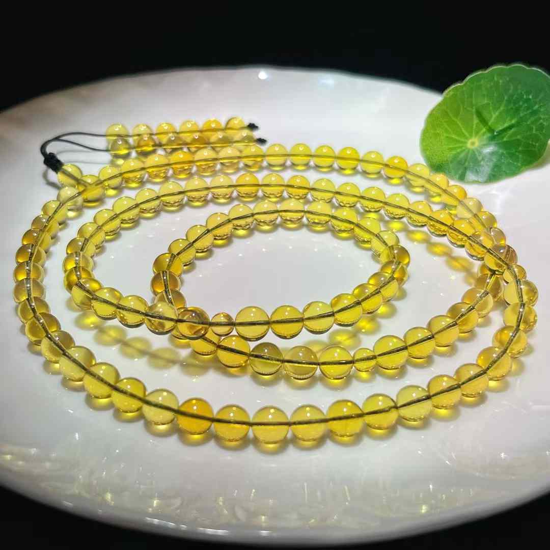 墨西哥天然原矿3A高蓝高净水蓝珀琥珀佛珠多圈手链女款直径7mm+