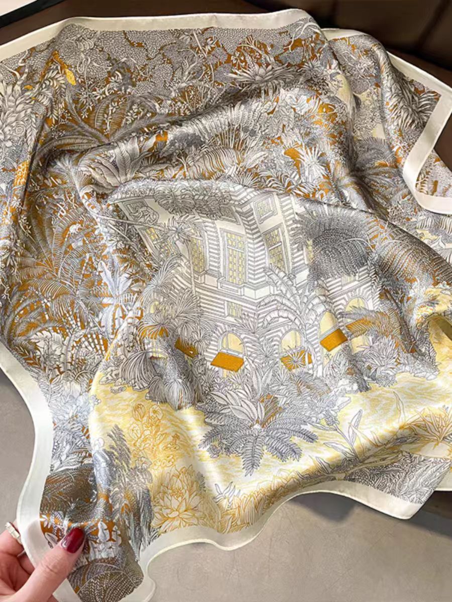  【丛林福宝】宫丽66x66cm6A纯100桑蚕丝素绉缎爆款夏方巾时尚百搭