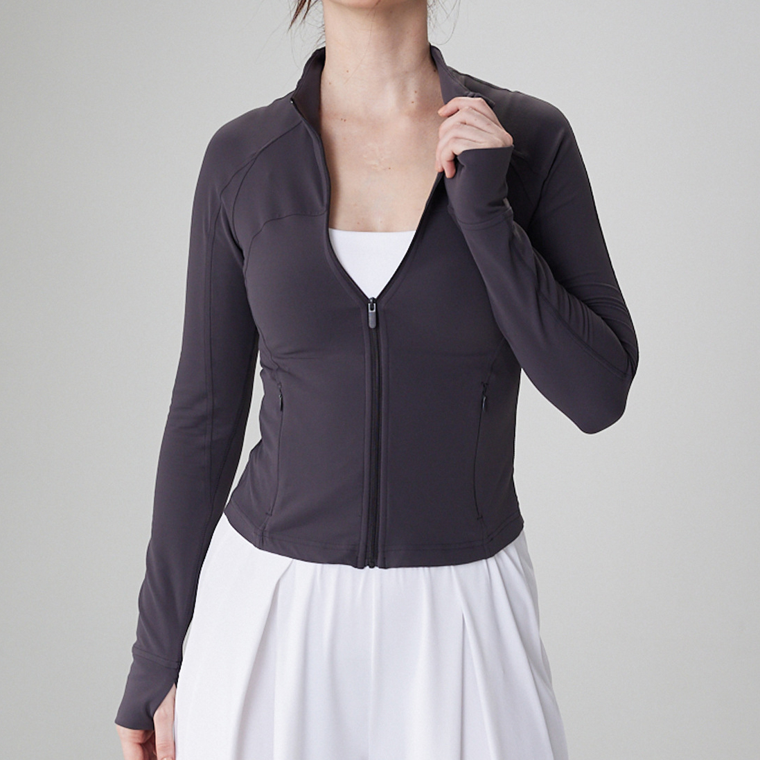 13596【高端裸感加厚】瑜伽上衣立领修身弹力透气瑜伽服运动外套