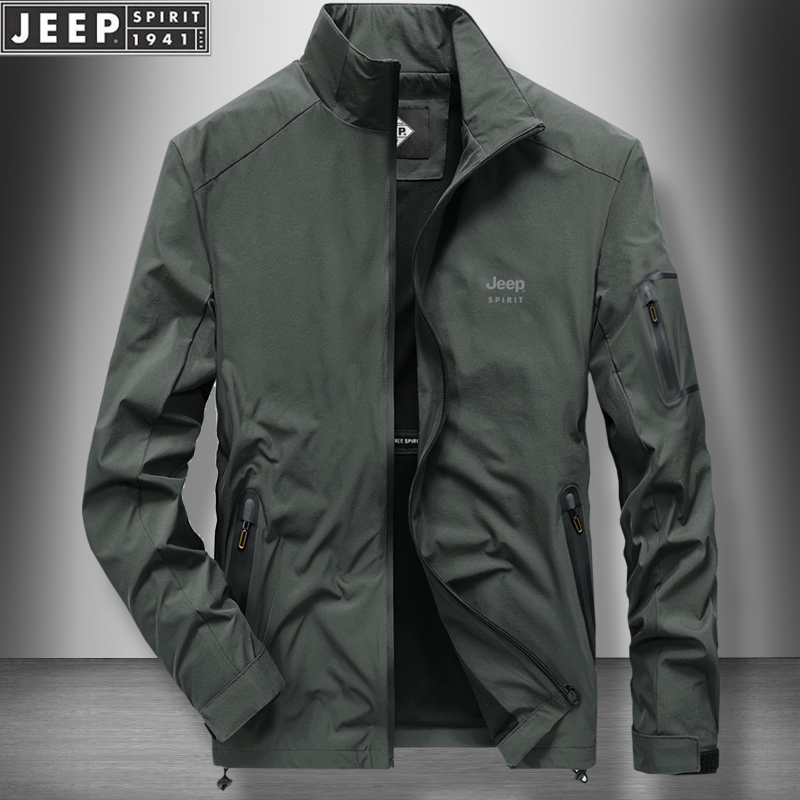 JEEP吉普夹克外套男士春秋季2023春秋新款立领上衣服男装商务休闲