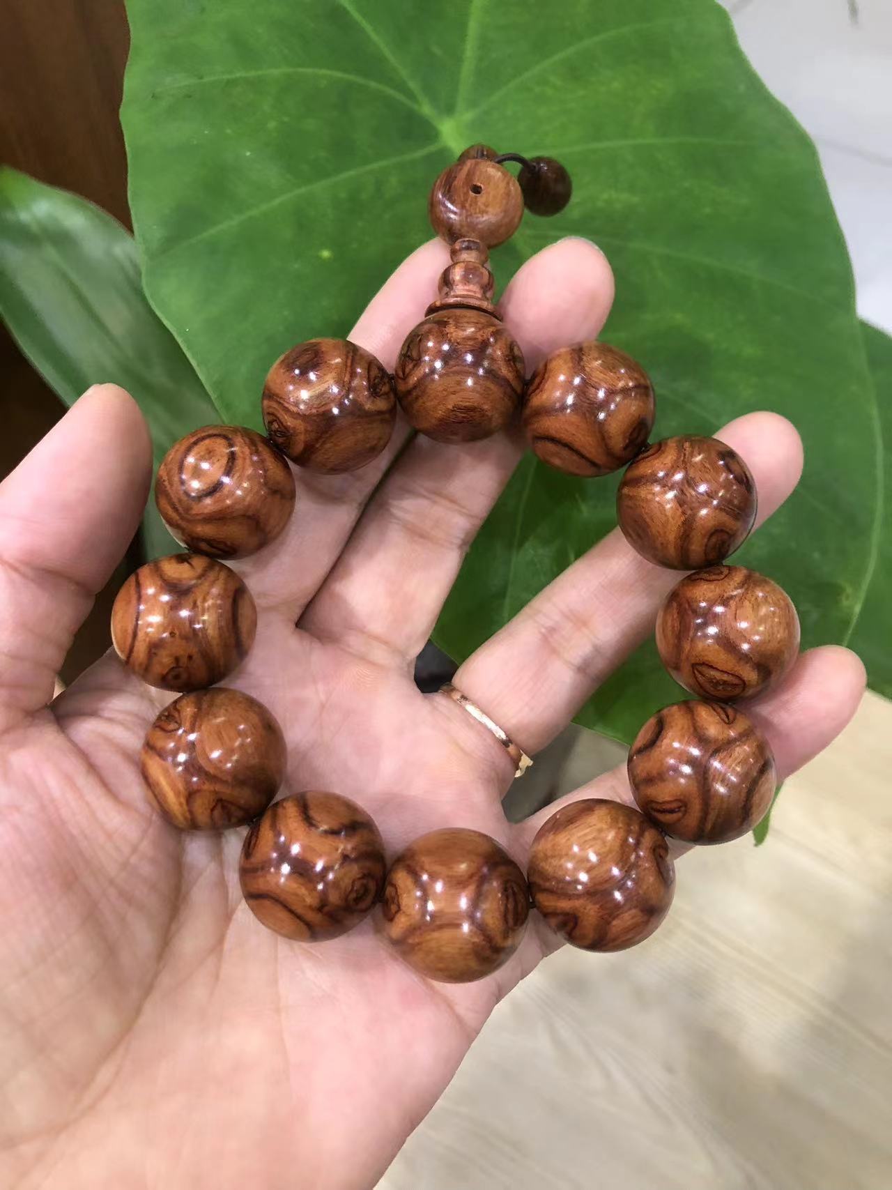 海南黄花梨手串2.0虎皮纹对眼
