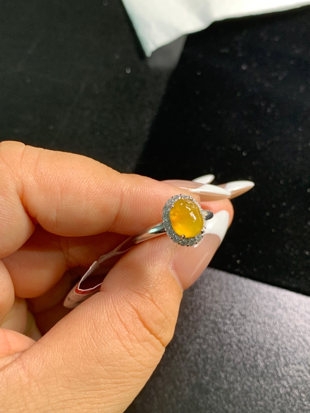 天然翡翠A货黄翡金蟾戒指