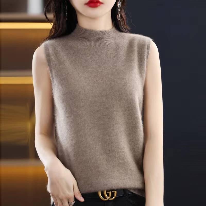 100%羊毛无袖半高领基础打底