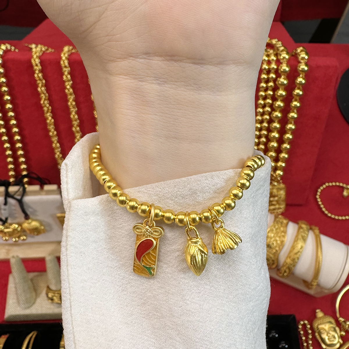 足银手链 女款金包银手链两世环莲蓬手链传承首饰银手链