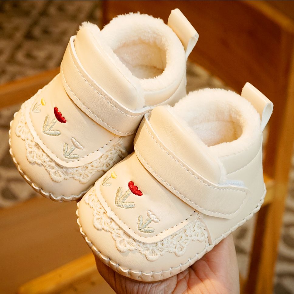 冬季加绒婴儿棉鞋0-12个月女宝宝公主鞋加厚冬季0-1岁宝宝鞋子
