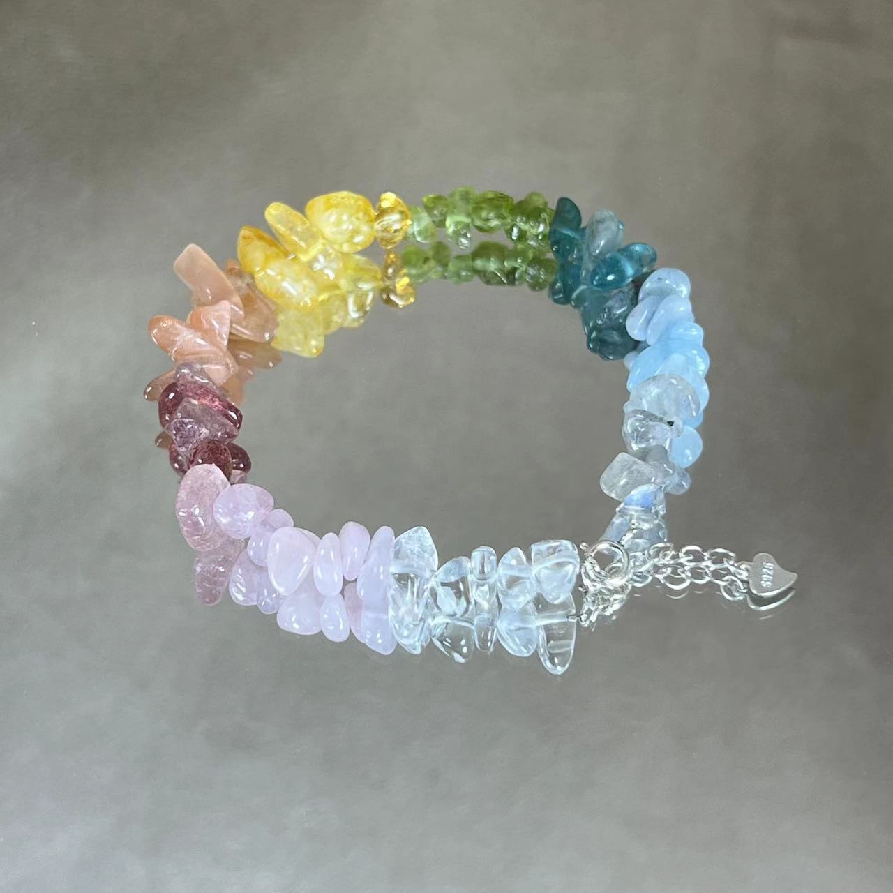 【雨后彩虹】DM0226灰月光石海蓝宝蓝麟辉橄榄石925银多样性发一