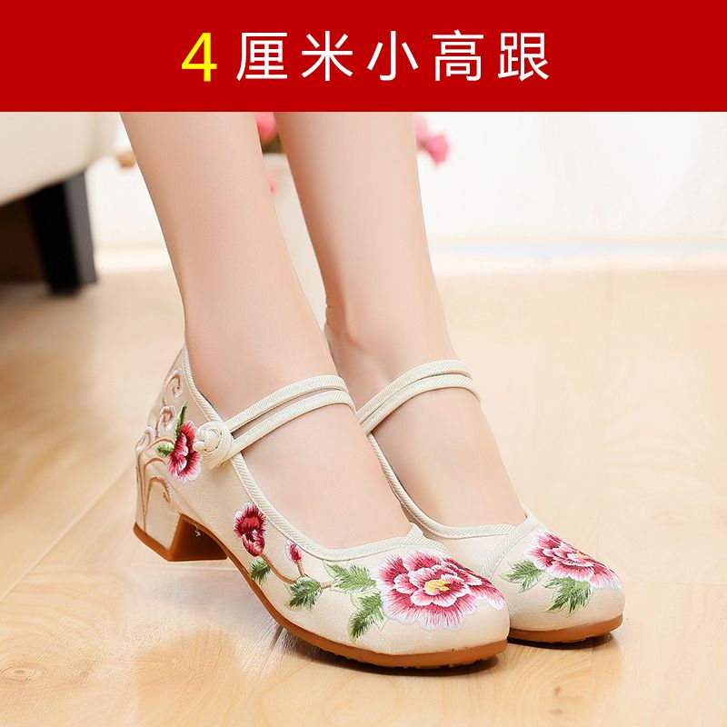 刺绣花小高跟民族风复古刺绣牡丹花绣花布鞋舞蹈鞋高跟汉鞋学生鞋