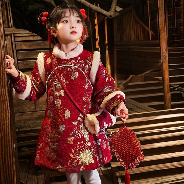 新款公主汉服女童拜年服儿童过年服冬装旗袍秋冬新年衣服中国w20
