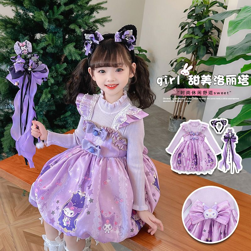 儿童装秋冬季新款灯笼裙女童连衣裙洋气库洛米宝宝洛丽塔裙子w04