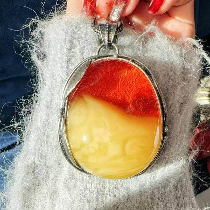 LYliuyng金沙花蜜吊坠精工足银999镶嵌妖娆高品质蜜蜡琥珀项链