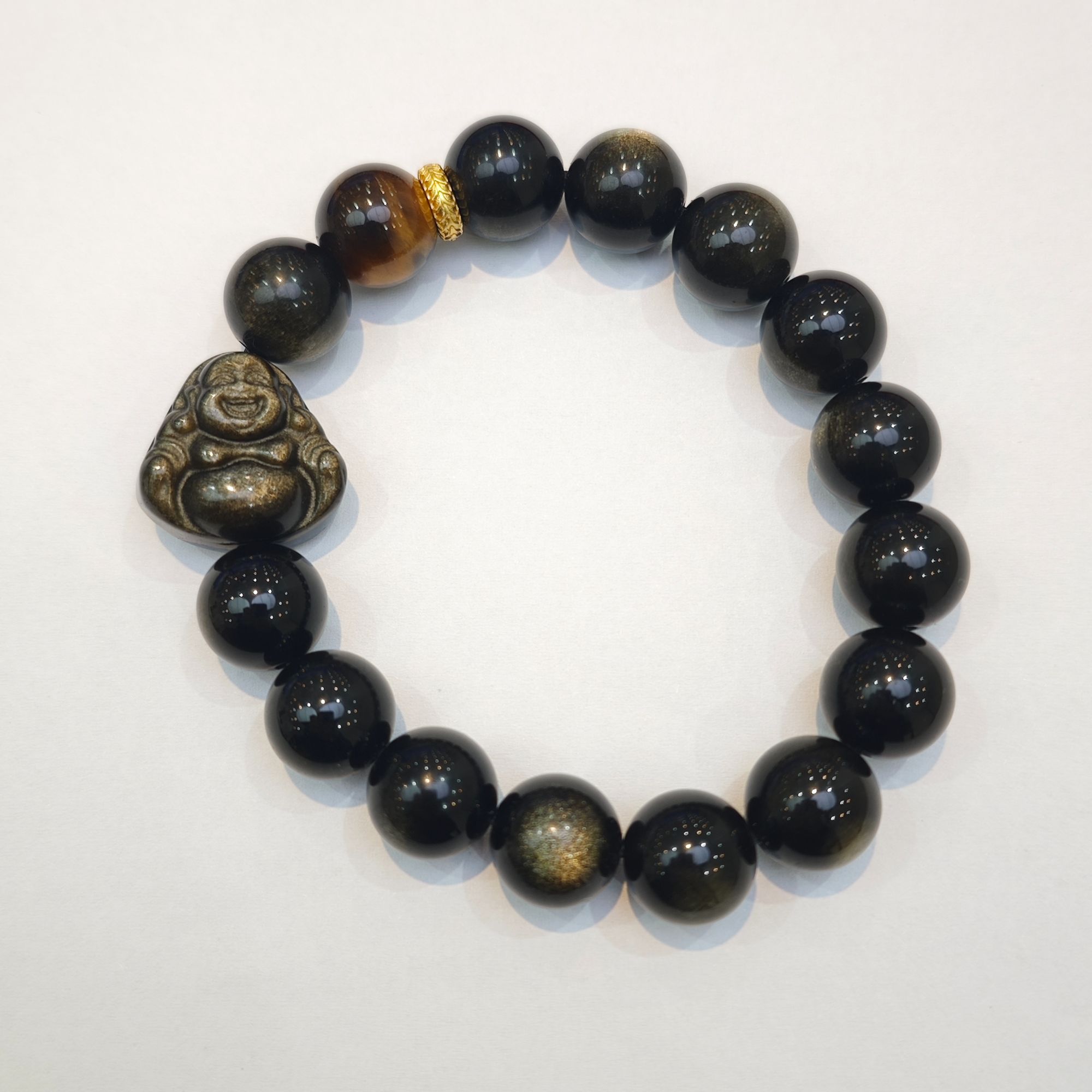 【符老板】s1228-复古设计款黑曜石佛公曜石DIY虎眼石手串-赠礼盒