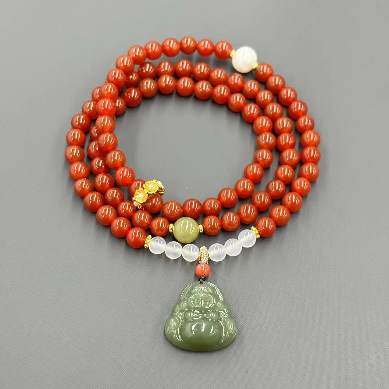 【符老板】y2448-国风气质款南红玛瑙DIY和田玉佛公项链-赠礼盒