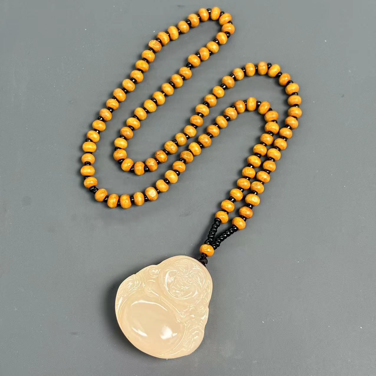 【符老板】y2030-国风匠心双面西柚粉石英质玉佛公吊坠-赠礼盒-PJ5